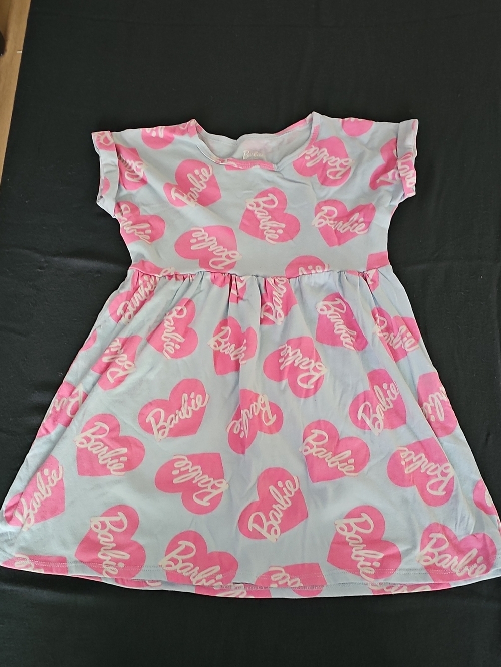 Barbie Light Blue and Pink Cotton Dress Girls Size M (7/8)